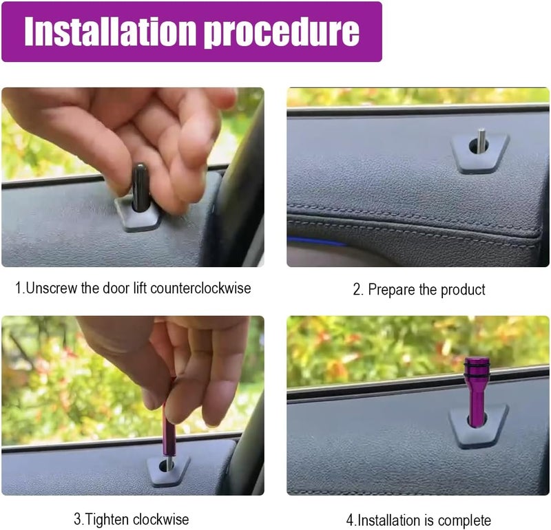 ZIMISI 4PCS Car Door Lock Knobs, 1.93" x 0.47" Safety Door Lock Cover, Aluminum Alloy Car Inner Door Pull Pins Replacement, Door Lift Bolt Decorative Accessory for Cars, SUVs, Trucks (Purple) - Image 5